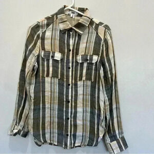 Paige Womens Shirt‎ Gray Blue Flannel Button Up Long Sleeve Cotton Plaid
